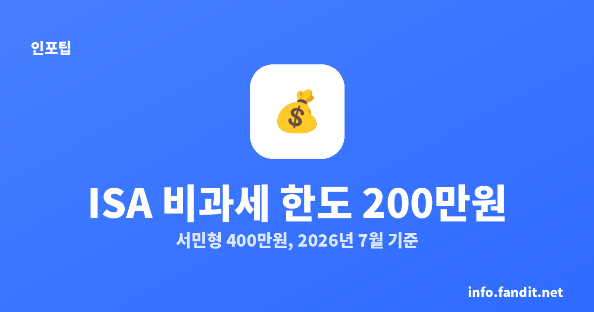 ISA 비과세 한도 200만원·서민형 400만원, 2026년 7월 확정 기준