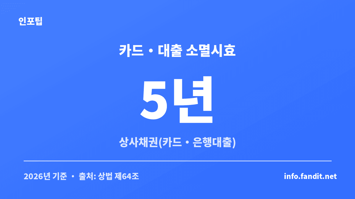 카드값과 은행 대출의 소멸시효 5년을 보여주는 채무 소멸시효 완성 조회 안내 카드