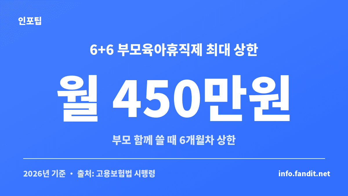 6+6 부모육아휴직제 월별 육아휴직 급여 상한액 (부모 각각 6개월차 최대 450만원)