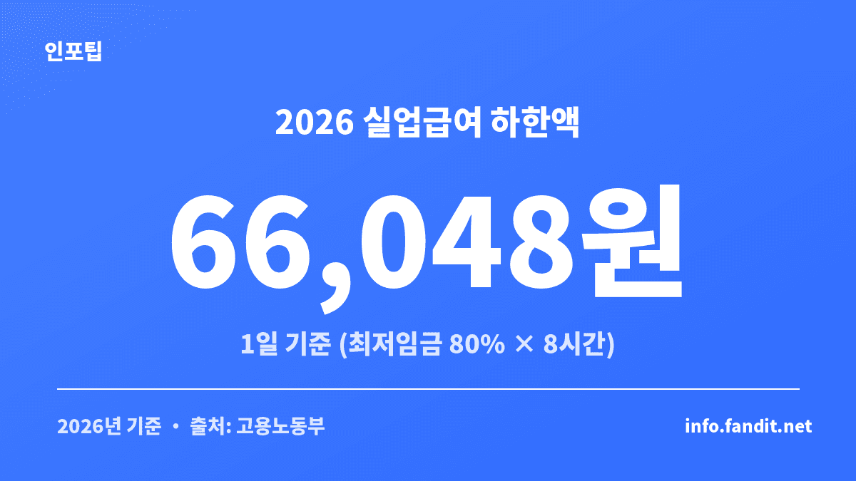 2026년 알바 실업급여 1일 하한액 66,048원을 보여주는 수치 카드