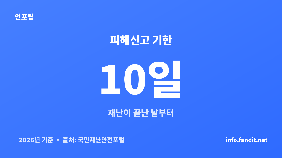 태풍 호우 피해 재난지원금 신고 기한 10일을 안내하는 그래픽