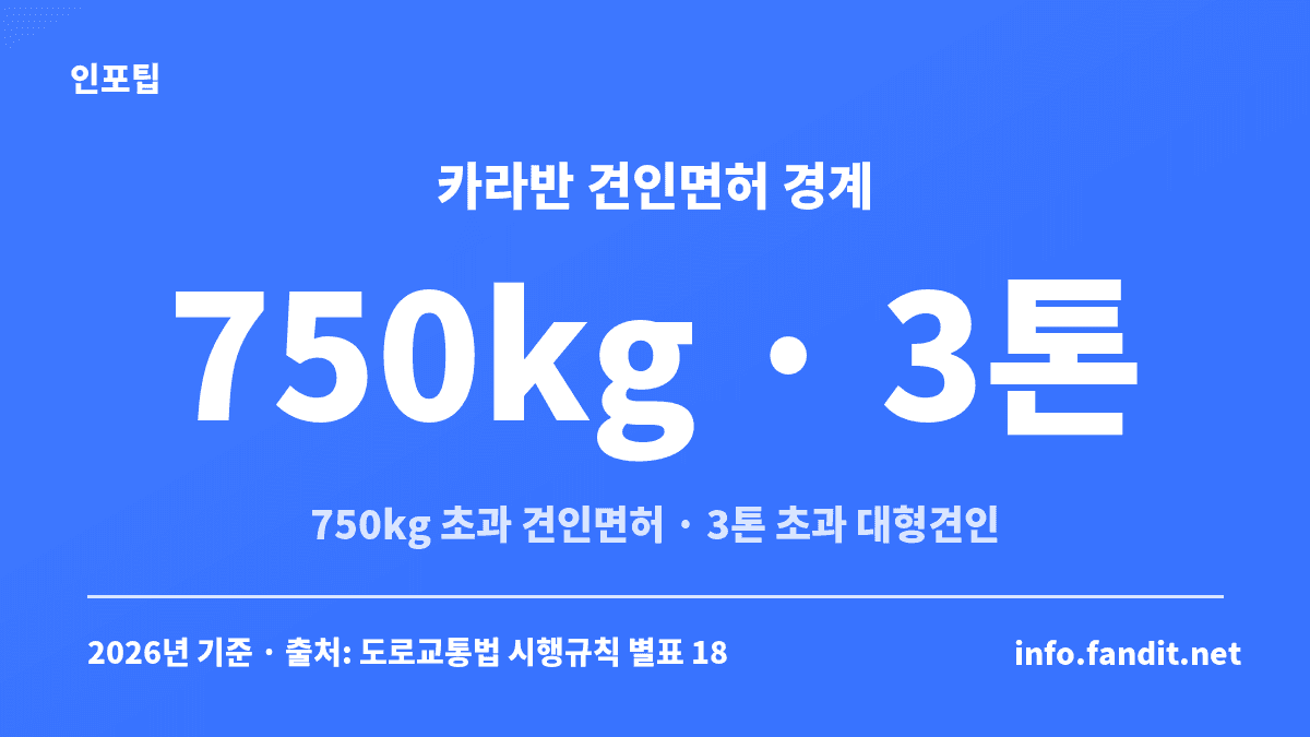 카라반 견인면허 기준, 피견인자동차 총중량 750kg 초과부터 견인면허 추가·3톤 초과는 대형견인차 면허