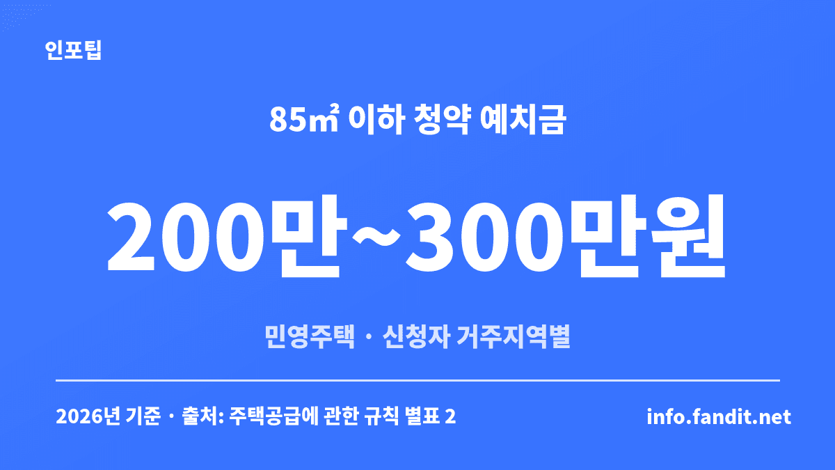 주택청약 1순위 조건 예치금 중 85㎡ 이하 민영주택은 신청자 거주지역에 따라 200만~300만원이 필요하다는 수치 카드