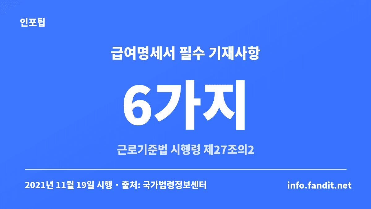 급여명세서 필수 기재사항 6가지 — 근로자 정보, 임금지급일, 임금총액, 항목별 금액, 계산방법, 공제내역