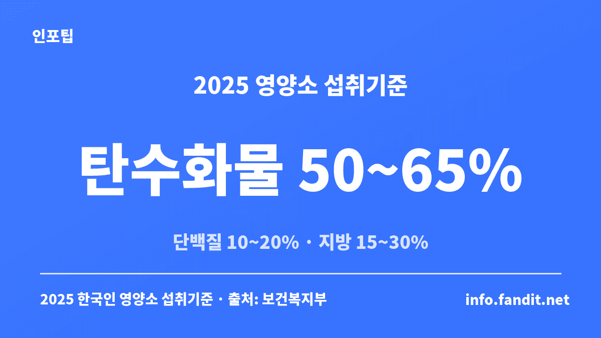 겨울 체중 관리 식단 기준, 2025 한국인 영양소 섭취기준의 성인 탄수화물 50~65%·단백질 10~20%·지방 15~30% 카드